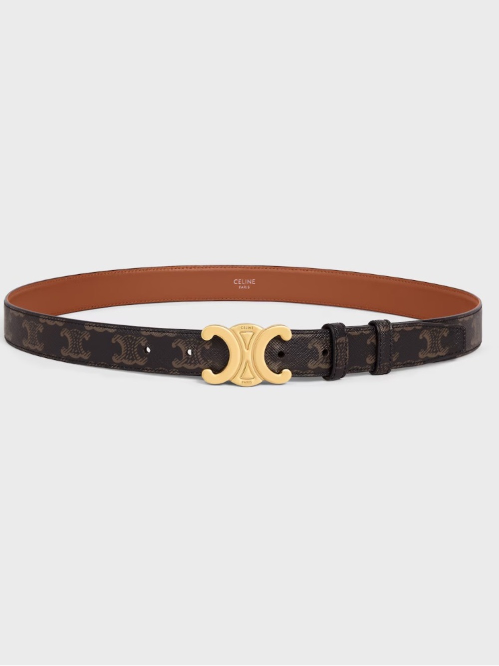 Celine  Brown Leather Belt with Gold Double C Buckle 75